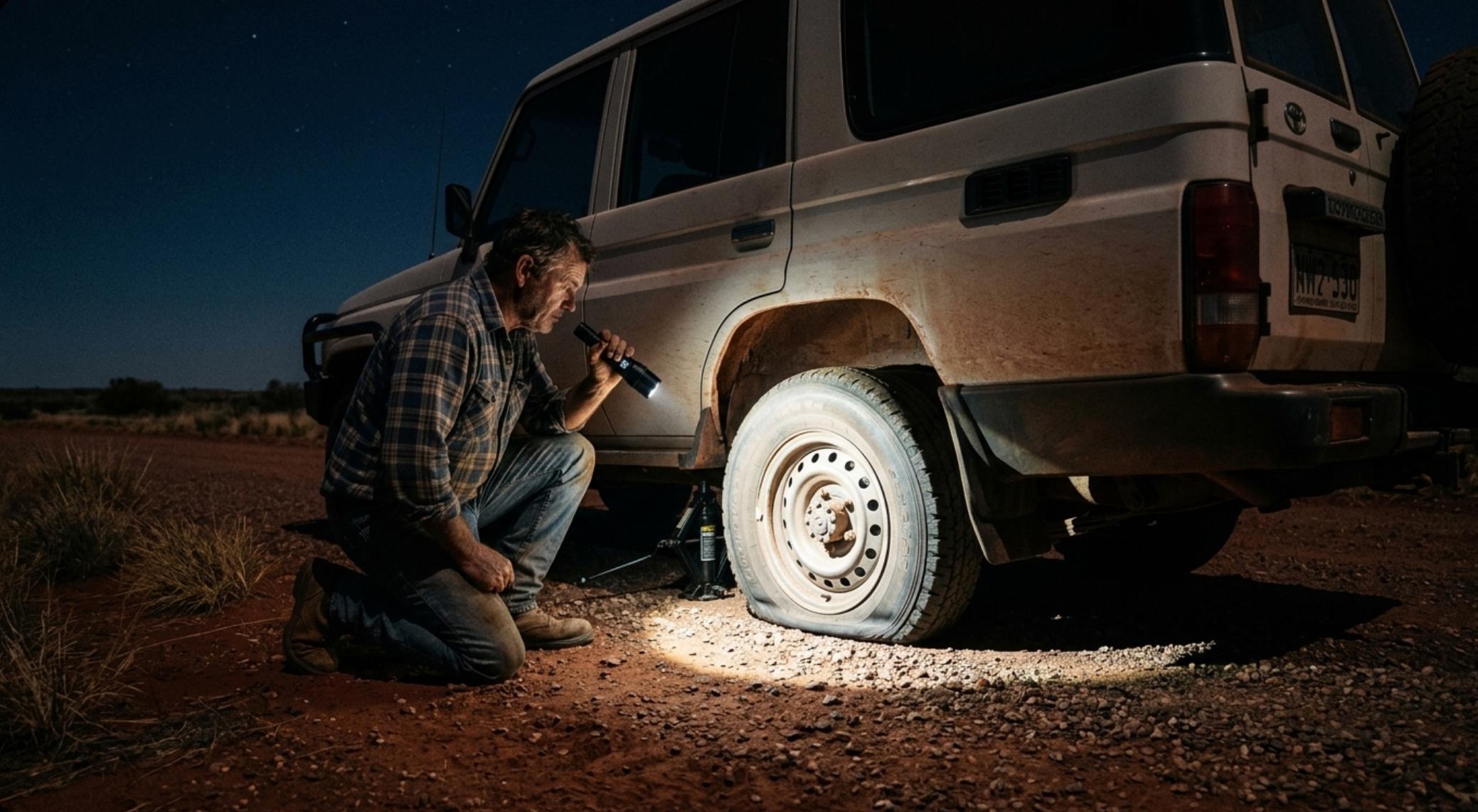 4WD flat tyre outback